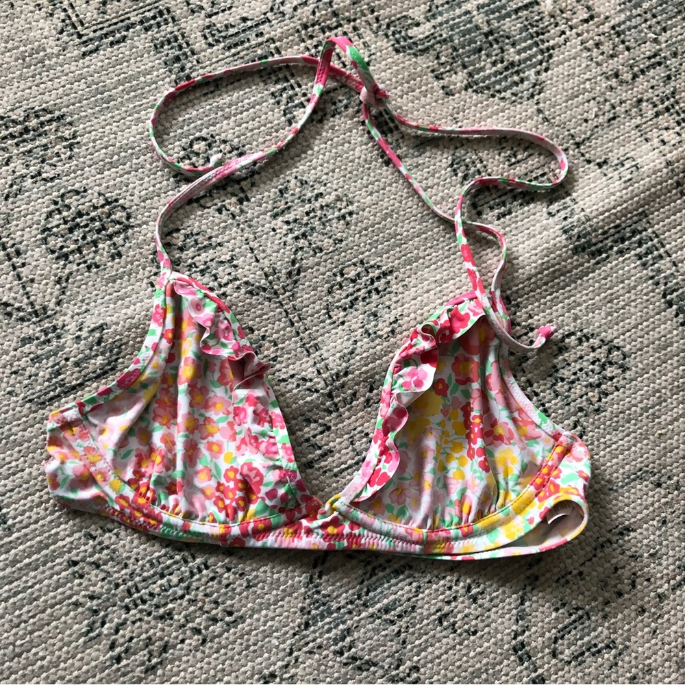 J. Crew Pink Floral Ruffle Triangle Bikini Top
